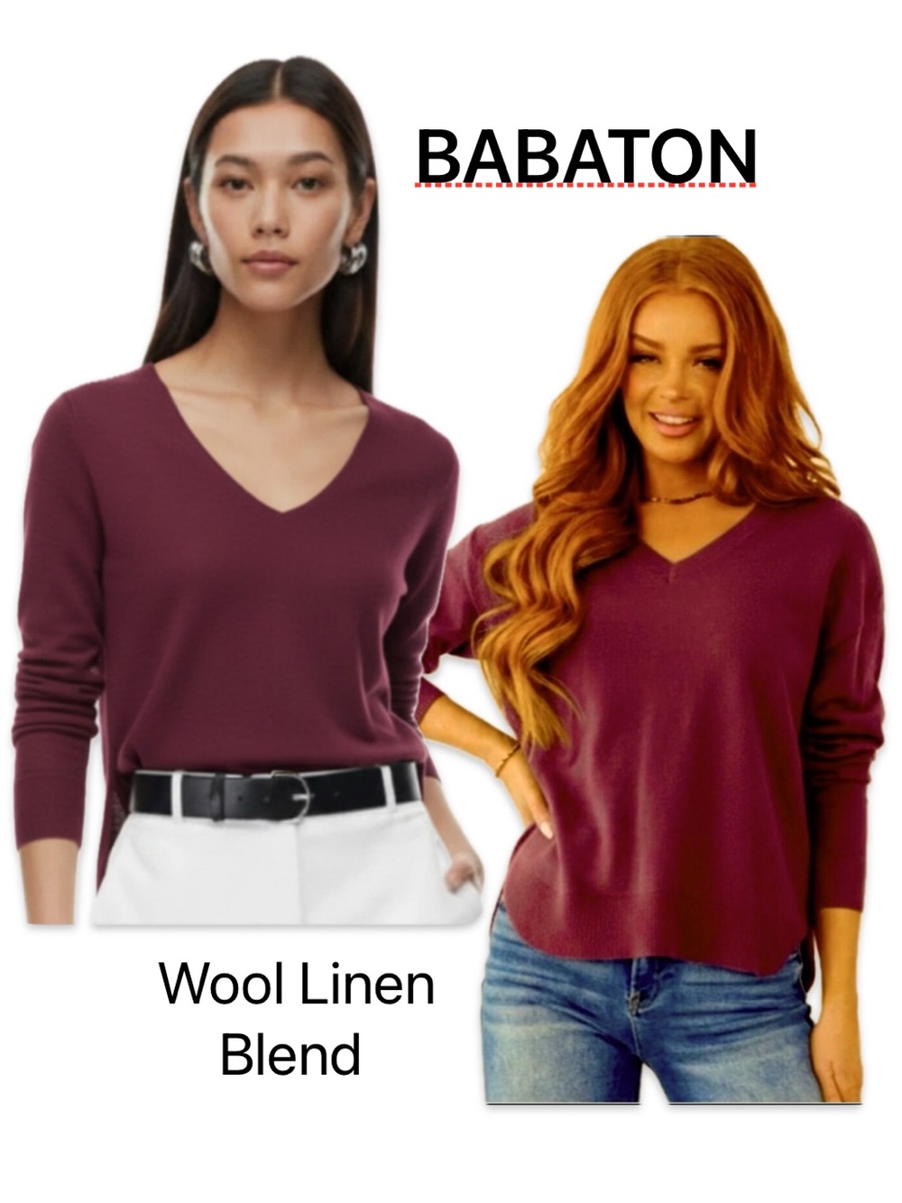 😊 _Babaton Wool Linen Blend V-Neck Sweater - Deep Burgundy  • Size Small
